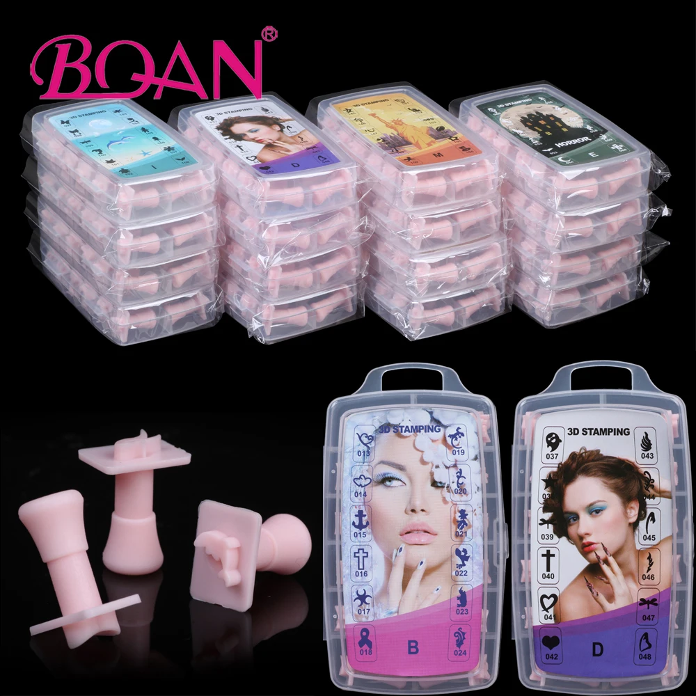 

BQAN 16 Boxes 3D Nail Art Stamping 192 Pcs Multi Pattern Acrylic Gel Polish Printing Tool 2018