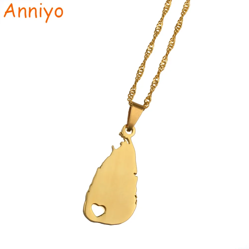 Anniyoc Sri Lanka Map Pendant & Necklaces for Women Gold Color Charm