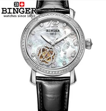 2016 Fashion watches luxury brand Binger stainless steel women Leather Flower wristwatches Rhinestone Switzerland watch