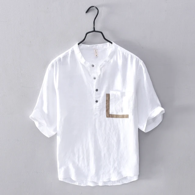 Japanese Style Fashion Men Shirts Summer Short Sleeve Loose Fit Linen