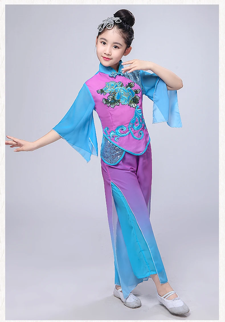 Детские Классические танцевальные костюмы, китайская одежда на холодную погоду, для девочек, hmong, Национальный вентилятор, костюм для янгко