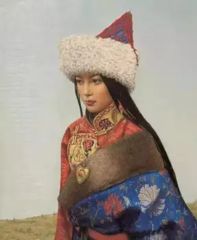 

perfect oil painting handpainted 20x24in on canvas : Brave Tibetan girl . #free shipping