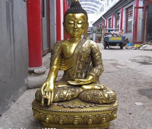

bi002138 30 Tibet Folk temple Bronze Copper Gild Sakyamuni Tathagata Ru Lai Buddha Statue
