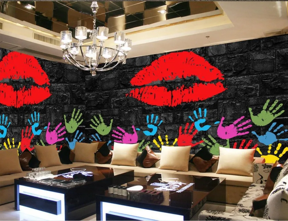 

custom photo wallpaper Retro lipstick graffiti ktv bar wallpapers for living room photo wall murals wallpaper