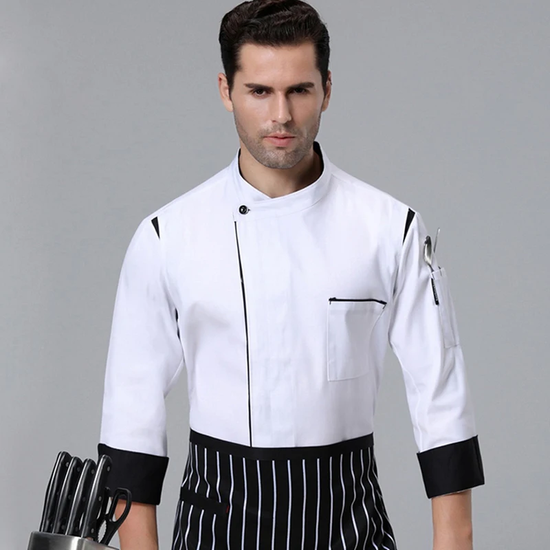 Цвет унисекс кухня шеф-повара Ресторан Униформа рубашка дышащий двубортный платье шеф-повара КУРТКА шеф-повара работает - Цвет: Белый