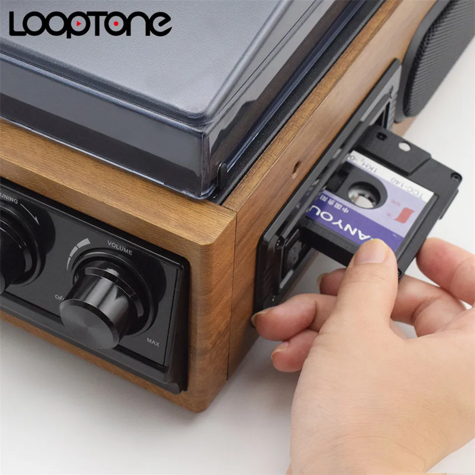 Виниловая проигрыватель LoopTone Bluetooth Проигрыватель кассета AM/FM радио USB/SD плеер с
