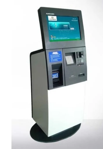 Touch screen bill payment kiosk with return currency cash