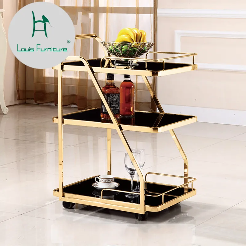 

Louis Fashion Trolley Stainless Steel Dim Sum Tempered Glass Restaurant High Grade Drinks Tea and Water