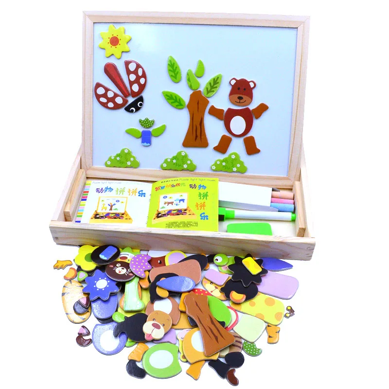 Multifunctional Wooden Chalkboard Animal Magnetic Puzzle Whiteboard Blackboard Drawing Easel Board Arts Toys for Children Kids