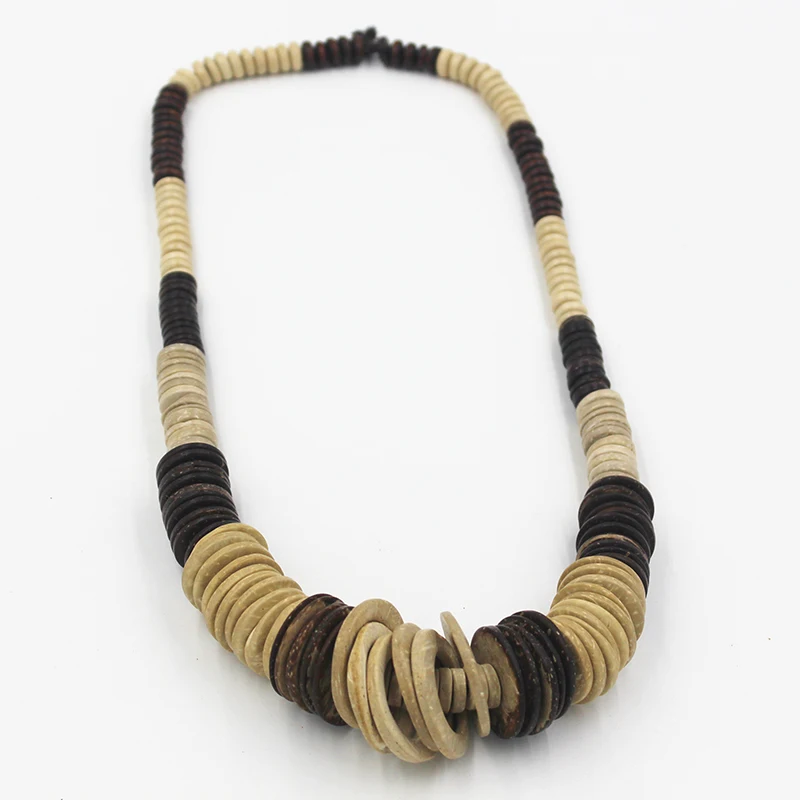 

Wholesale Wooden Beaded Choker Necklace Wholesale Multicolor Blue Nature Coconut Shell Strand Handmade Knitted Bohemian Jewelry