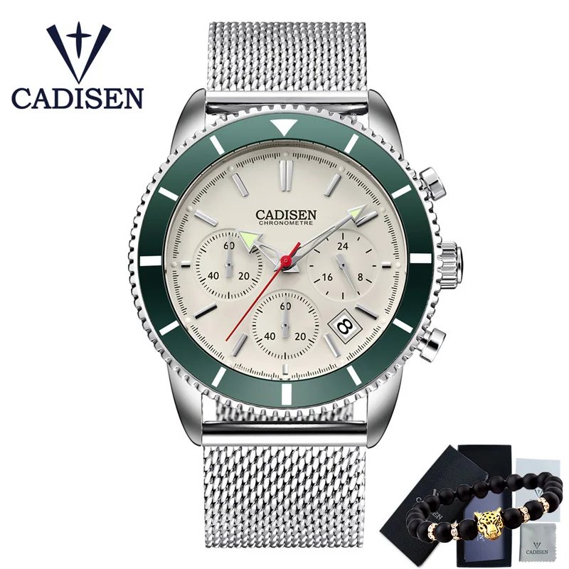 CADISEN New Men's Watches Fashion Quartz Mens watches top Brand Luxury Sports Military Watch Men clock relogio masculino - Цвет: Green