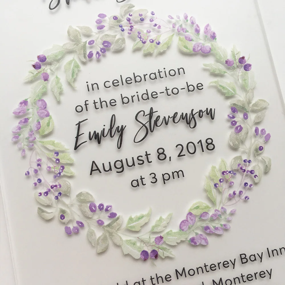  100pieces Per Lot Unique Floral Watercolor 5x7inch Frosted Acrylic Wedding Bridal Shower Invitation - 32867551696