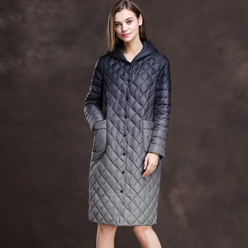Women Straight Down Jacket Women's Hooded Ultra Light Weight Down Coat Gradient Color Thin Down Coats