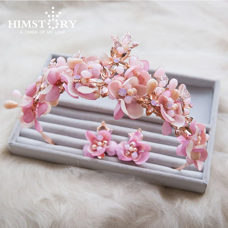 Набор с тиарой HIMSTORY набор и розовыми кристаллами|crown tiara|baroque stylebride hair accessories |