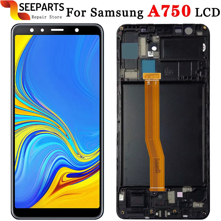SM-A750F Black YANGJ Phone LCD Screen LCD Screen and Digitizer Full Assembly for Galaxy A7 2018 Color : Black 