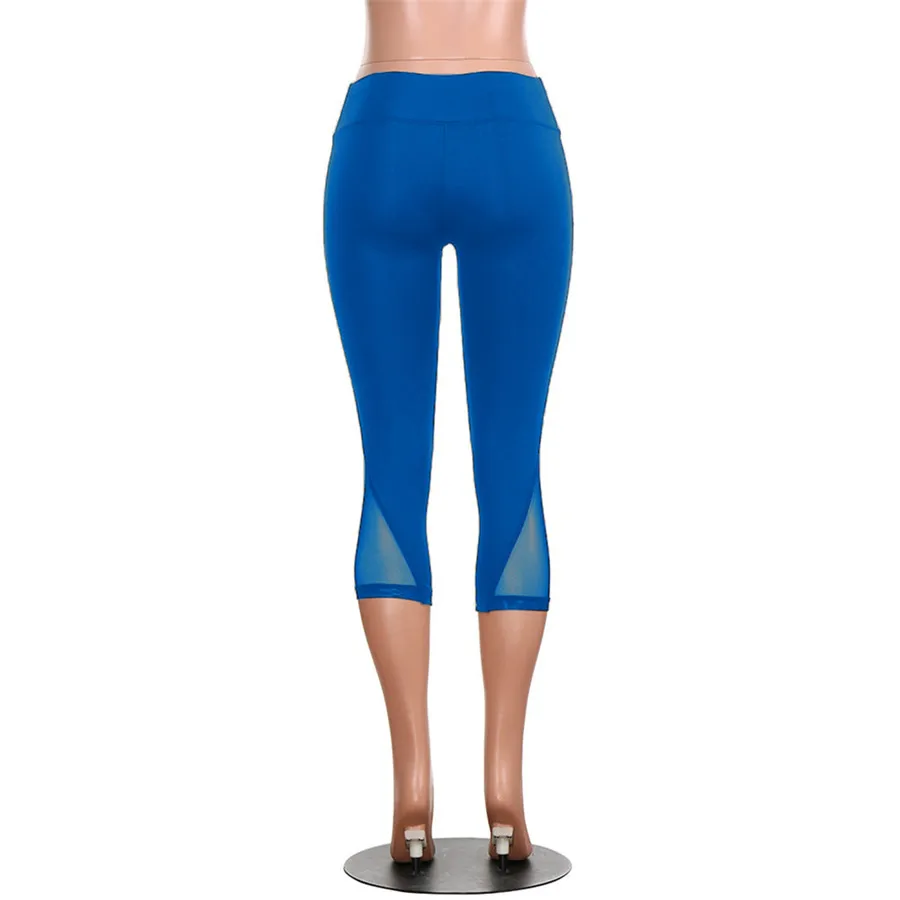 2019 women's solid color mesh yoga pants leggings stitching hip yoga sports pants push up leggings comfortable yoga pants 40J8 (6)