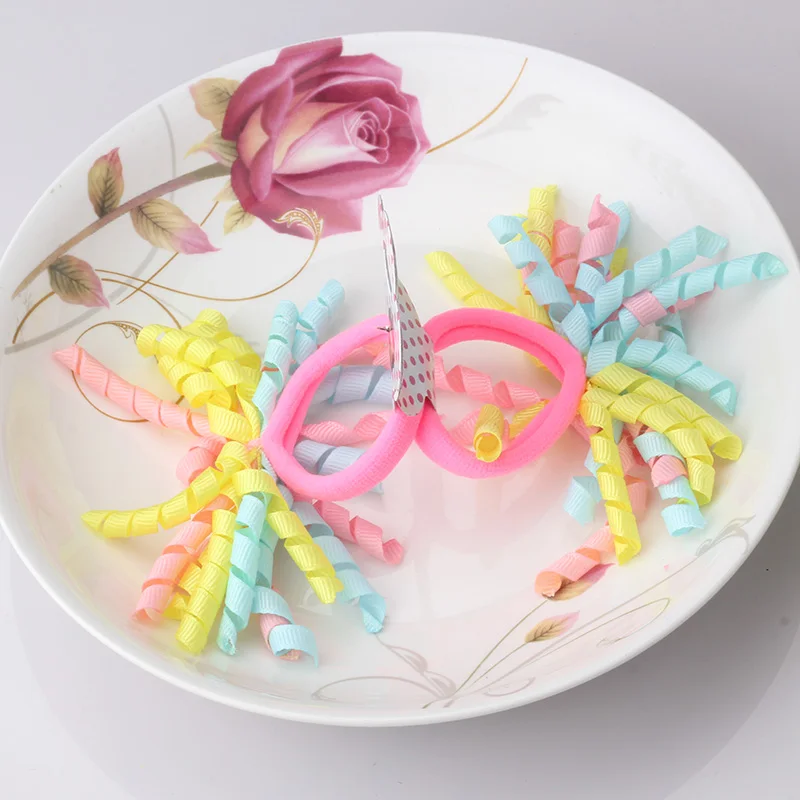 

1lot=2pcs Baby Hair Accessories Colorful Ribbon scrunchy Children Elastic Hair Ring Instant Noodles Shaped Ponytail Hair Band
