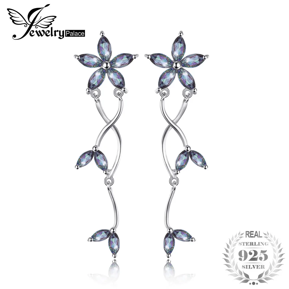 

New Solid 925 Sterling Silver 3.5ct Genuine Natural Fire Rainbow Mystic Topaz Drop Earrings Top Quality Birthday gift for women