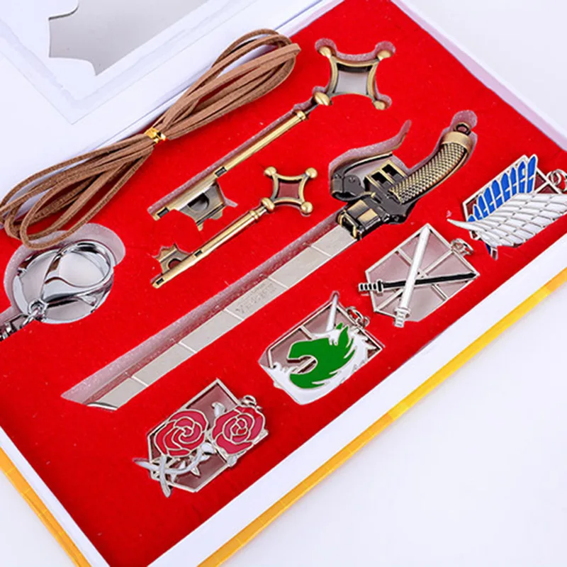 7pcs Attack on Titan Shingeki no Kyojin Badge Blade swords Necklace Pendant