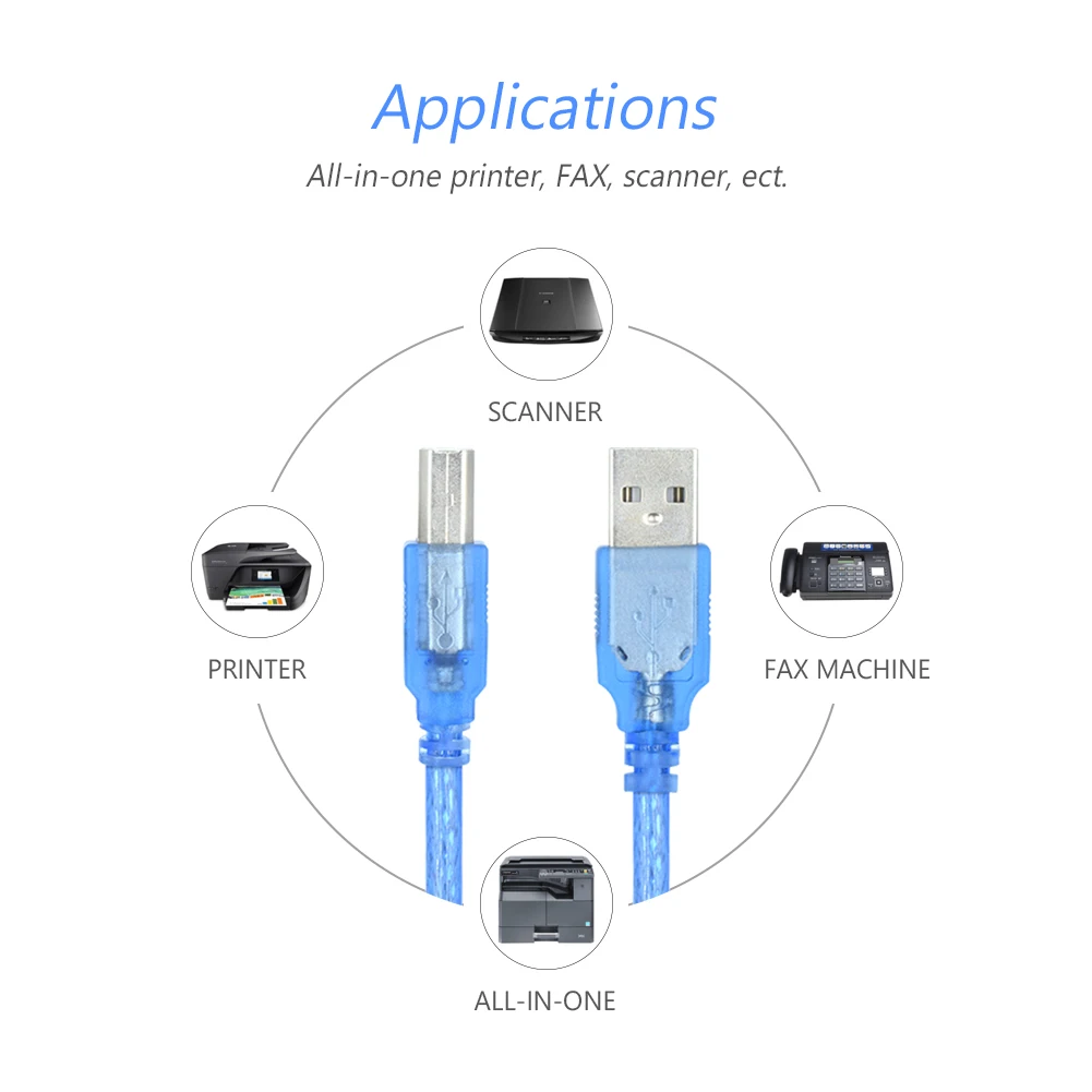 Синий высокоскоростной прозрачный синий usb-накопитель 2,0 кабель для принтера тип A папа-Тип B папа двойное экранирование для 1 м 1,8 м 3 м 5 м 10 м