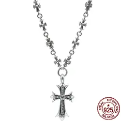 100% s925 стерлингового серебра ожерелье личности мода стиль ретро, Панк Алмазный крест форма, чтобы отправить подарок для любовника 2018 Новый