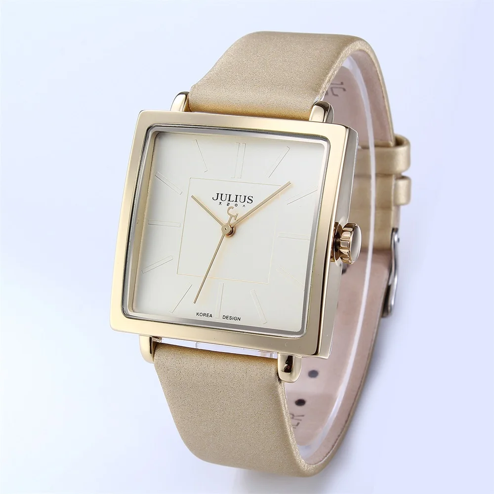 Rose Gold Fashion Square Leather Dress Wrist watch 2016 Brand JULIUS