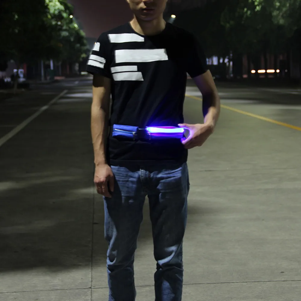 Adjustable LED Night Safety Reflective Bag Safety Running Waist Bags