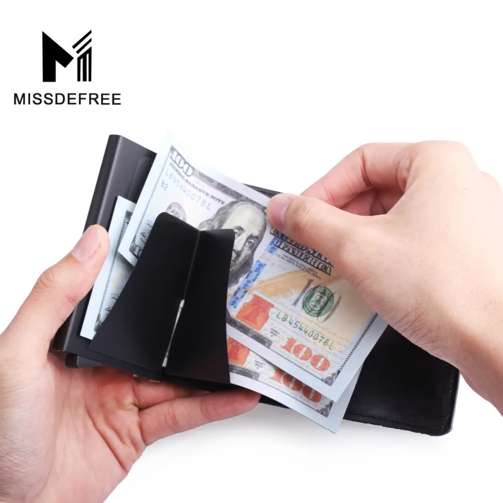الألومنيوم ضئيلة محفظة PU حامل جلد RFID حجب البسيطة محفظة معدنية التلقائي المنبثقة ID بطاقة الائتمان محفظة نسائية للعملات المعدنية قطرة الشحن