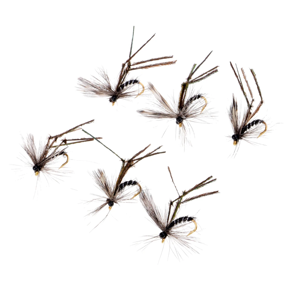 6 pcs Black Mosquito Fly Fishing Flies Dry Flies Fishing Lure Artificial Bait Fish Hook Lure Fishing Baits Bright color