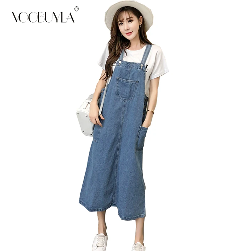

Voobuyla 2019 Plus Size Summer Jeans Dress Women Washed Sleeveless Suspender Denim Dress Sundress Loose Denim Dress Female