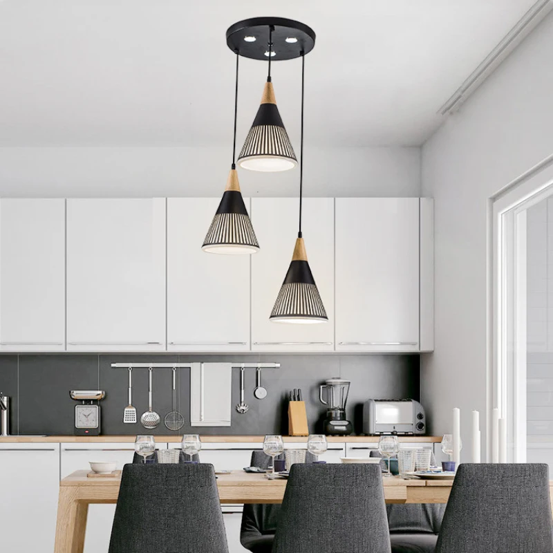 

Modern Southeast Asian Style Wood Loft LED Pendant Lights Three Heads E27 For Living Room Dining Room Hall Hanglamp Luminaire