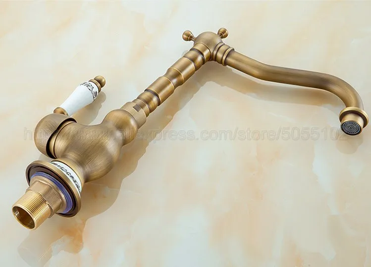 Antique Brass Kitchen Faucets Deck Mounted Mixer Tap 360 Rotation Features Mixer Tap For Kitchen & Bathroom znf510
