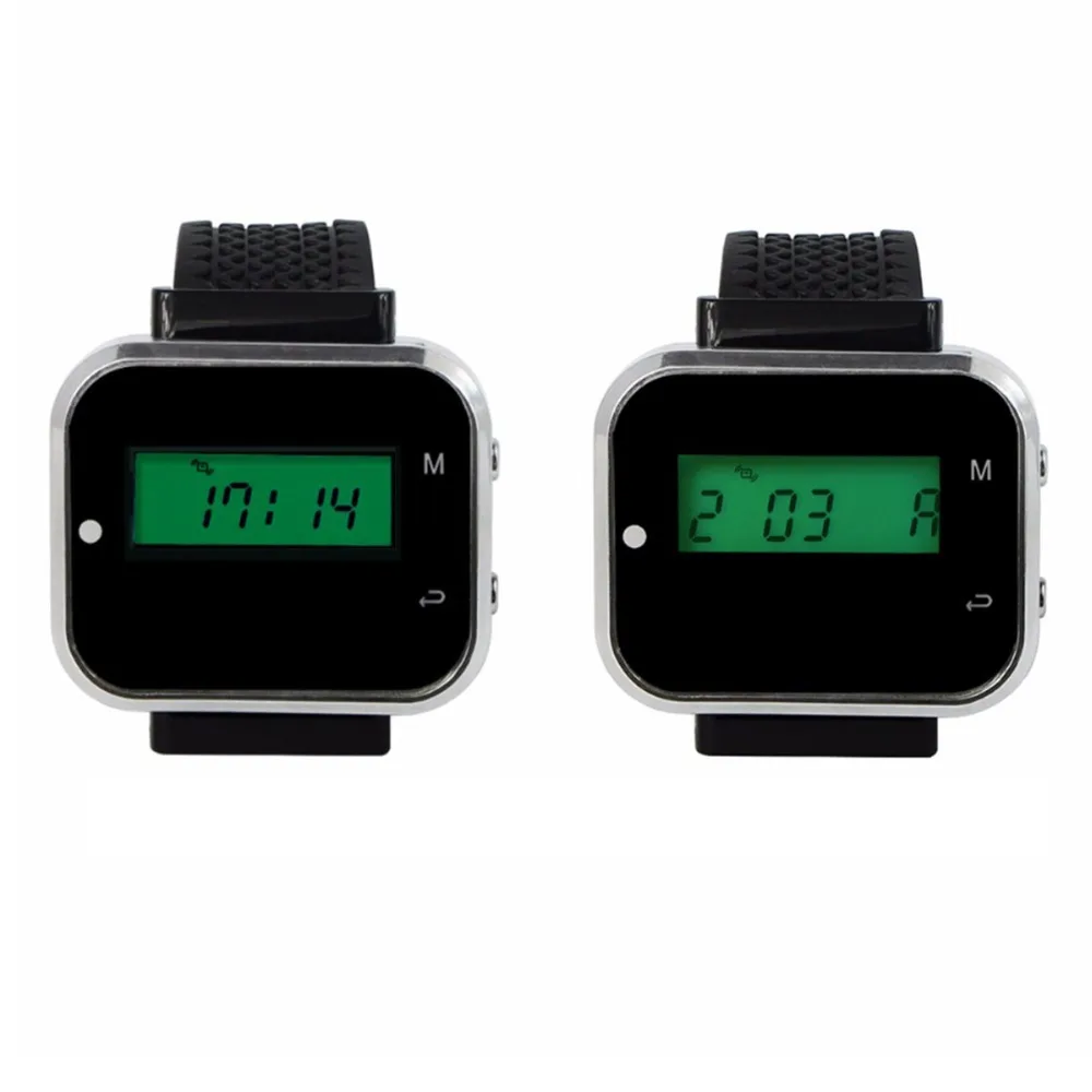 

2pcs Wireless Watch Wrist Receive Call Coaster Pager System For Restaurant Factory Coffee Restaurants Equipments 433MHz F3300A