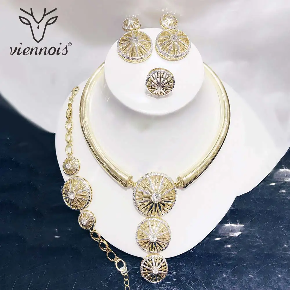 

Viennois Mix Silver/ gold Color Stud Earrings Long African Hollow Jewelry Set for Women Jewelry Sets New