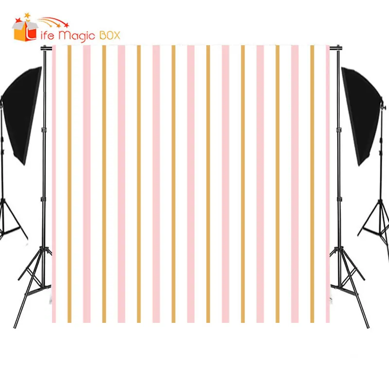 

LIFE MAGIC BOX Backdrop Photography Baby Pink Strips First Birthday Photo Studio Backgrounds
