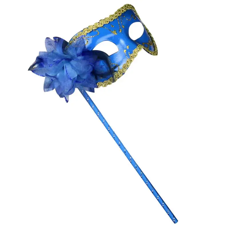 Блестящий Венецианский шар маски маскарадная маска на палочке цветок сторона синий ручной маска для глаз рождественские принадлежности для вечеринки год