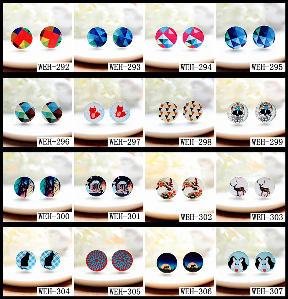 

20PCS(292-307)16mm Round geometry Triangl Christmas eimage Printing Wood Laser Cut Cabochon to make Earrings,Bobby pin -(WEH)