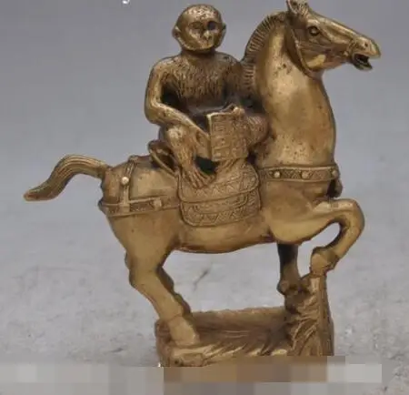 

S06832 chinese Bronze Copper Lucky Immediately seal Hou Monkey ride on Horse Statue