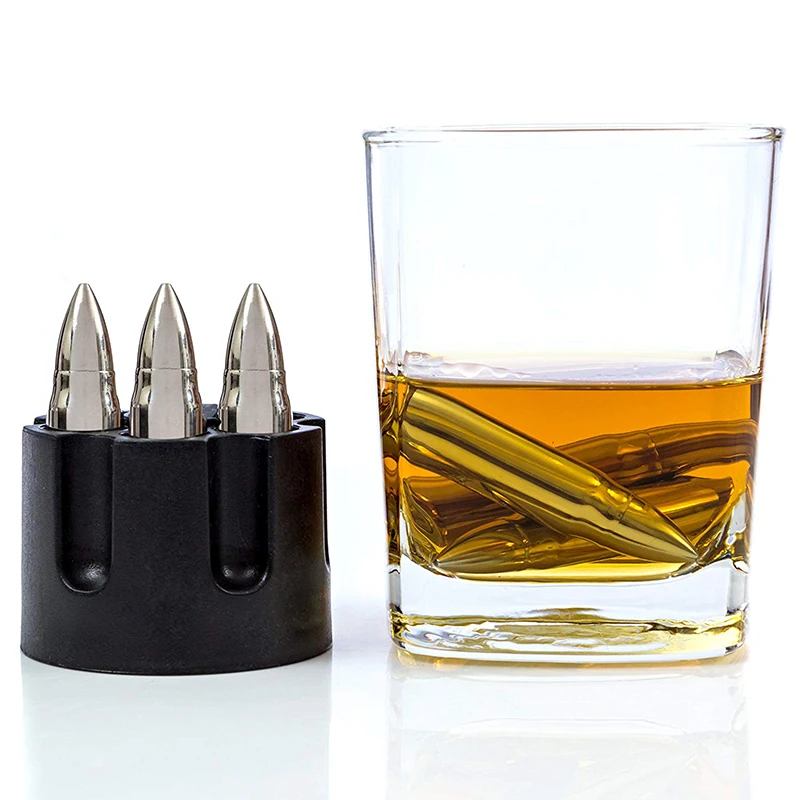 

Bullet-Shaped Reusable Ice Cube for Wine Chillers - 304 Stainless Steel, Whiskey Stones Bullets with Base, Cool Gifts for Men