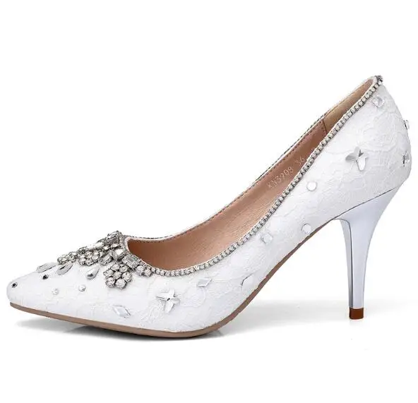 

2019 Fashion Wedding Heels Sexy Pointed Toe Crystal Embellished High Heel Shoe Thin Heels Rhinestone Party Shoe White Red