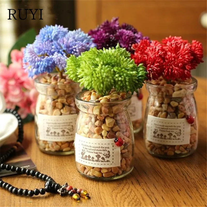 

8 Heads Colorful Plastic Rice seed Rustic Artificial fruit Fake Mini Plants Wedding Decorative Flowers bonsai Home Decor