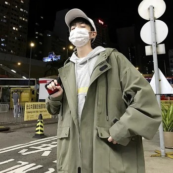 

2018 Men's Work Clothes Outerwear Streetwear Brand Bomber Jacket Loose Fashion Hat Coat Grey/black/green Color Windbreaker M-2XL