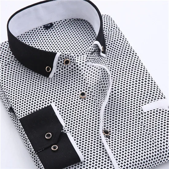 Big Size 4XL Men Dress Shirt 2016 New Arrival Long Sleeve Slim Fit Button Down Collar High Quality Printed Business Shirts MCL18 215