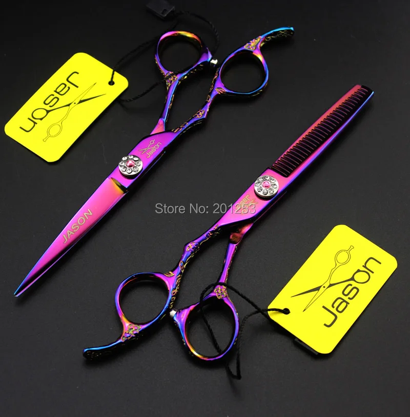 

6Inch JASON JP440C Left Hand Cutting Scissors and Thinning Scissors Kit,Plum Flower Handle Hair Shears for Barbers,1set LZS0484