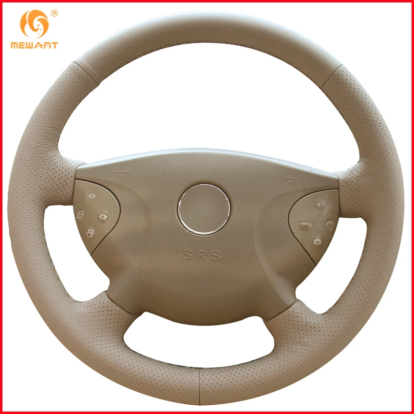 

MEWANT Beige Genuine Leather Car Steering Wheel Cover for Mercedes Benz W210 E240 E63 E320 E280 2002-2005 Accessories Parts