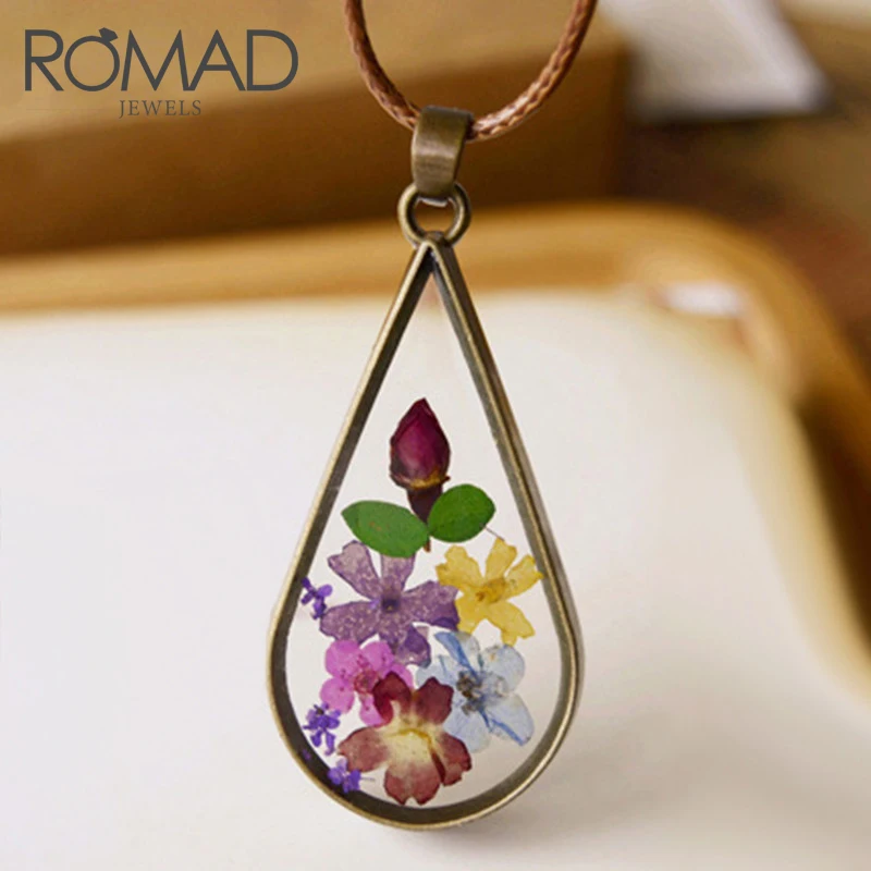 

Romad Flyleaf Handmade Vintage Style Natural Dried Flowers Long Necklaces & Pendants For Women Retro Girl Gift Bronze Jewelry