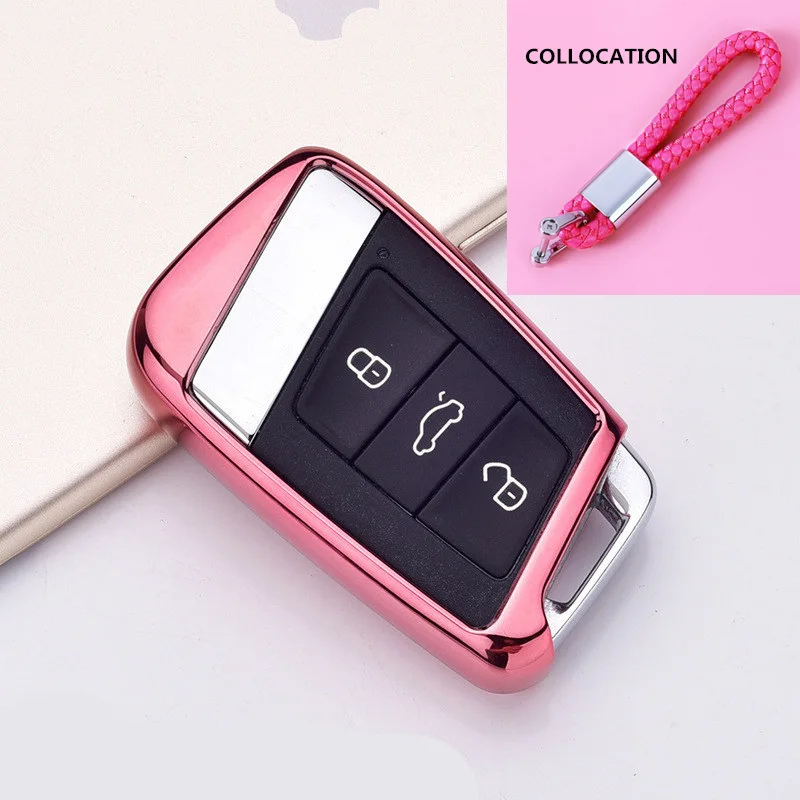 Новые Мягкие ТПУ ключ чехол для Volkwagen Passat B8 VW Golf Gte для Skoda Superb A7 автомобильный держатель корпус автомобиля-стильный ключ защиты - Название цвета: C-pink keychain