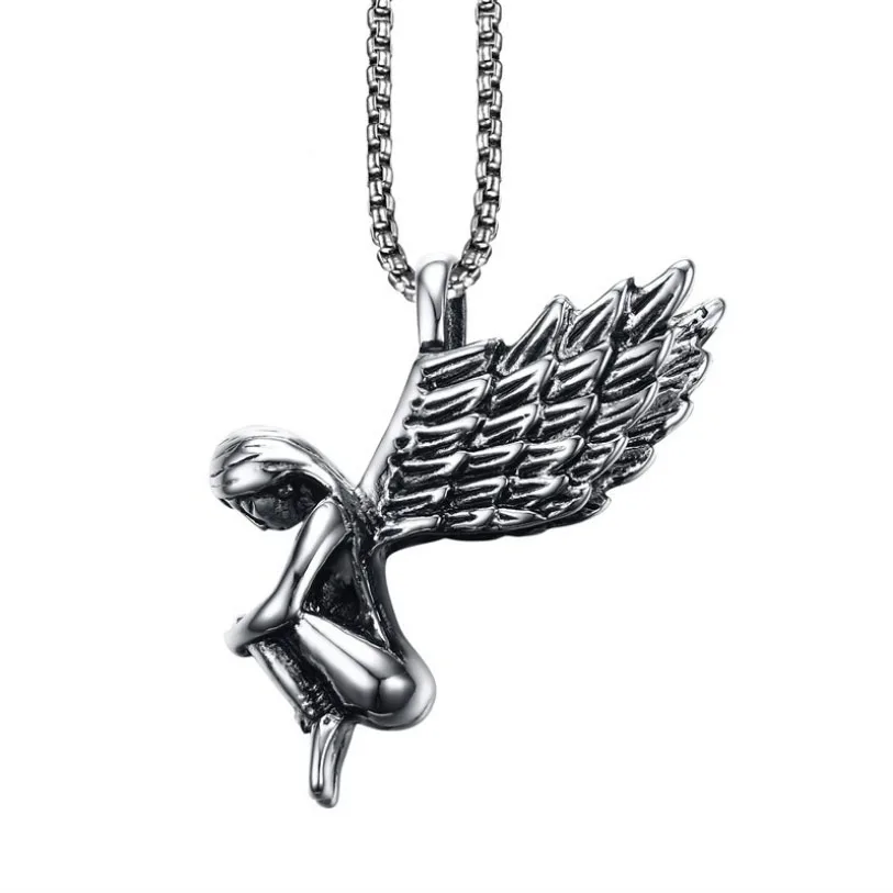 

European and American fashion angel wings pendant titanium steel girl boutique angel pendant necklace