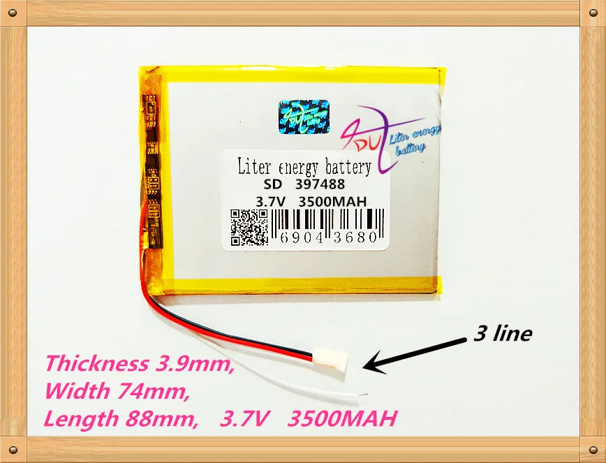 

3 line 397488 3.7V 3500mah 407590 Lithium polymer Battery with Protection Board For GPS PDA Tablet PCs Digital Products 357590