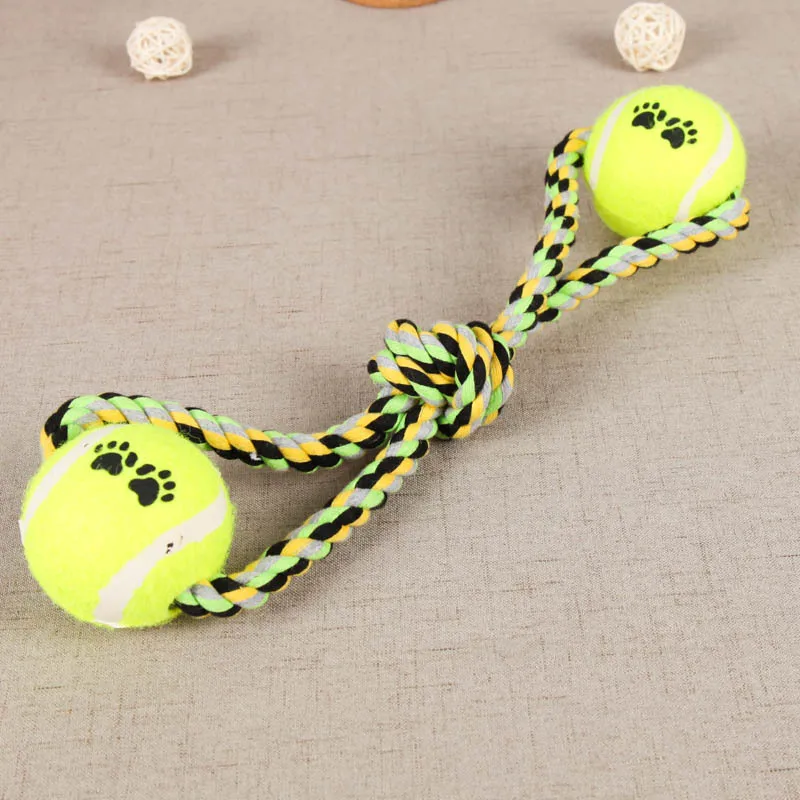 

Fast Shipping Dog Toys Two Tennis Ball Dogs Chew Teeth Clean Outdoor Traning Fun Playing Rope Ball Toy For Large Small Dog Cat